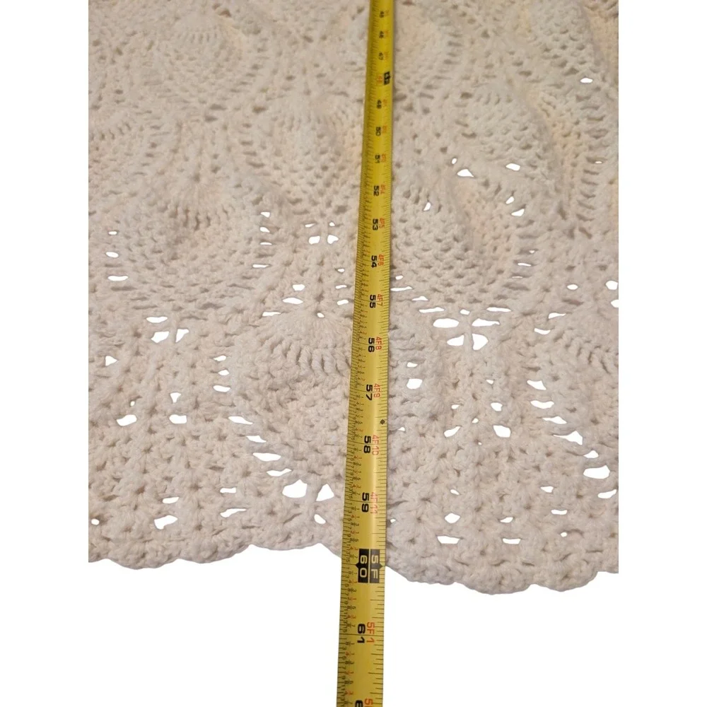 Handmade Crochet Throw Blanket Pineapple Stitch Cream Off White Scalloped 43x60